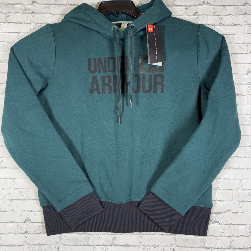 Under Armour Threadborne Sweatshirt Womens M Emerald Green Black Hoodie NWT